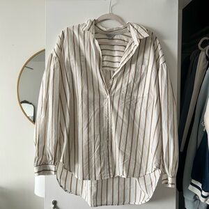 Rails Cream and Brown Striped Button Down Shirt